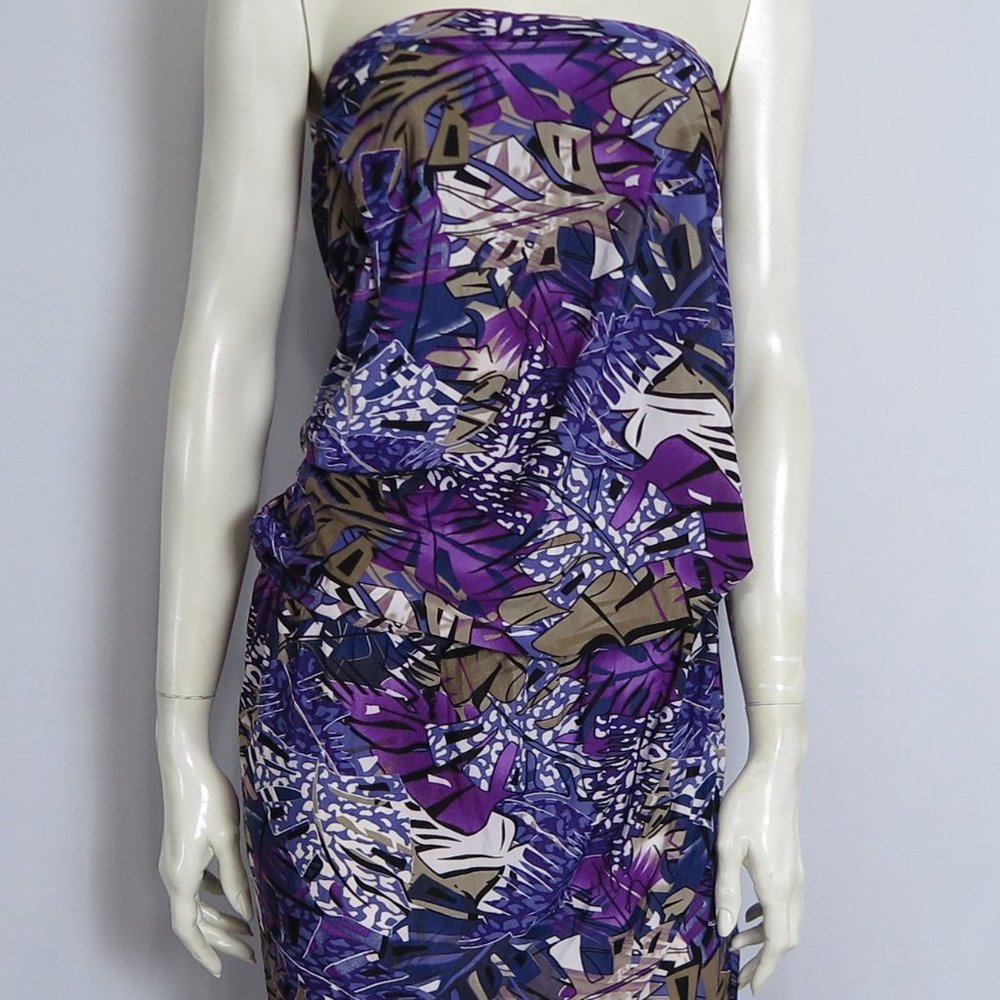 NWT Nicola Strapless Purple Leaf Print Stretch Casual Maxi Dress Size S